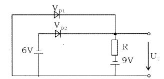 理想二极管构成的电路如题1图所示，如果忽略二极管的正向压降，则输出电压Uo为(   )   A．-1