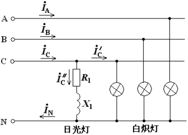 在图5－11所示的电路中，三相四线制电源电压为380／220V，接有对称星形连接的白炽灯负载，其总功