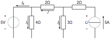 在图2－68中，（1)试求电流I；（2)计算理想电压源和理想电流源的功率，并说明是取用的还是发出的功