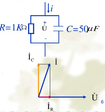在图4－21所示的电路中，设i=2sin6280tmA，试分析电流在R和C两个支路之间的分配，并估算