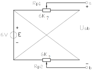 在图2－30所示的电路中，RP1和RP2是同轴电位器，试问当活动触点a，b移到最左 端、最右端和中间