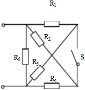 在图2－25中，R1=R2=R3=R4=300Ω，R5=600Ω，试求开关S断开和闭合时a和b之间的