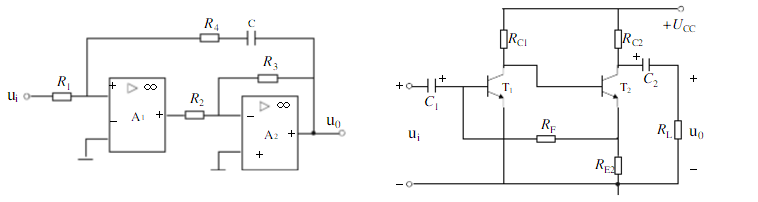 试判别题图所示两个两极放大电路中引入了何种类型的交流反馈。    