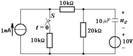 电路如图3－23所示，换路前已处于稳态，试求换路后（t≥0)的uc。电路如图3-23所示，换路前已处