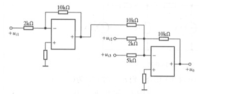 在附图3.2所示电路中，uo与ui1，ui2之间的运算关系为（)。在附图3.2所示电路中，uo与ui