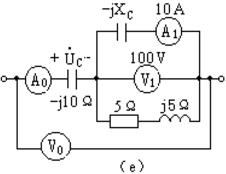 在图4－46所示的各电路图中，除A0和V0外，其余电流表和电压表的读数在图上都已标出（都是正弦量的有