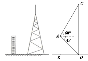 俯角和仰角仰角和俯角示意图 图为平地上一幢建筑物与铁塔图，图为其示意图．建筑物AB与铁塔CD都垂直于