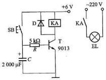图14.23所示是一自动关灯电路（例如用于走廊或楼道照明)。在晶体管集电极电路接入JZC型直流电磁继