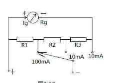 图13－4是万用电表中直流毫安挡的电路，表头内阻R0=280Ω，满标值电流I0=0.6mA。今欲使其