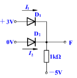 如图14－23所示电路中，二极管正向压降为0.6V，试求，点电位VF及二极管中电流I1，I2。如图1