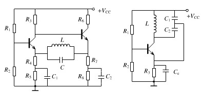 图17.22（a)所示和（b)所示分别为电感三点式和电容三点式振荡电路，试用相位条件判别它们能否产生