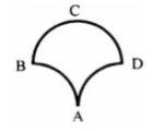 半径为5厘米的三个圆弧围成如下图所示的区域，其中AB弧与AD弧是四分之一圆弧，而BCD弧是一个半圆弧