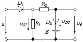 下图所示电路，已知u=20sin（ωt)V，E=10V。试画出u0的波形图。下图所示电路，已知u=2