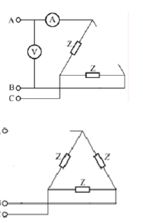题如图所示三相电路中在正常工作时电流表的读数为26A，电压表的读数是380V，各负载相电流为多少？若
