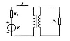 如图，将RL=8Ω的扬声器接在输出变压器的二次侧。已知N1=300匝，N2=100匝，信号源电动势E