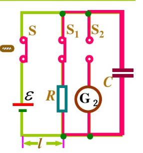 下图所示为测子弹速度的电路。已知E=100V，R=6kΩ，C=0.1μF，l=3m。设测量前电路已达