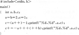 下列程序的执行结果是（）。 A.3，14，1B.3，l4，2C.2，04，1D.2，14，l下列程序