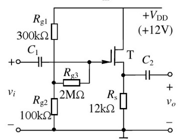 源极输出器电路如题2－28图所示。已知FET工作点上的互导gm=0.9mS，其他参数如图中所示。求电