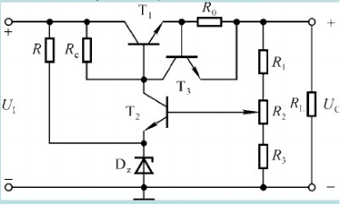 电路如图8－19所示，已知稳压管的稳定电压UZ=6V，晶体管的UBE=0.7V， R1=R2=R3=