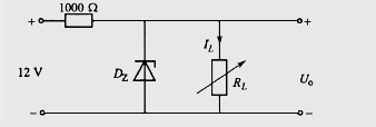 稳压管电路如题图1.8所示，稳定电压UZ=6V，试求流过稳压管的电流IZ。稳压管电路如题图1.8所示
