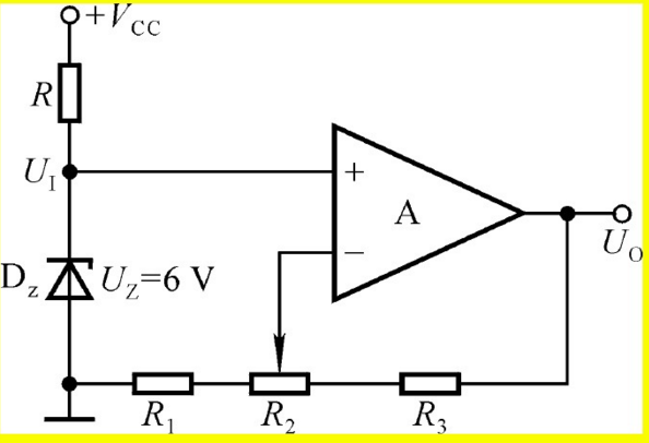 电路如题5－13图所示。试问：若以稳压管的稳定电压Uz作为输入电压，则当R2的滑动端位置变化时，输出