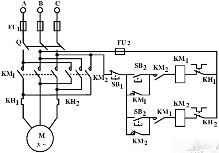 电机正反转电路图电机正反转控制电路图下图是三相异步电动机的正反转控制电路，图中有错，请改正。