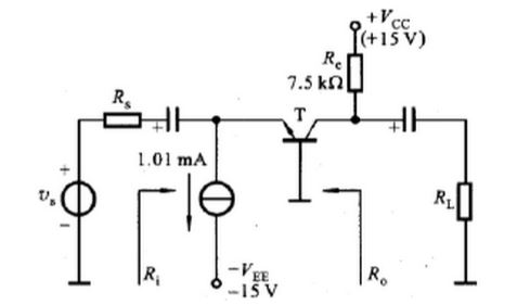 共基极电路如图2－24所示。射极电路里接入一恒流源，设β=100，Rs=0，RL=∞。试确定电路的电