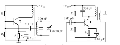 分别标出题7－31图所示各电路中变压器的同铭端，使之满足正弦波振荡的相位条件。分别标出题7-31图所