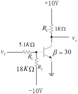 在图3.11所示的三极管开关电路中，若输入信号v1的高、低电平分别为VIH=5V，VIL=0V，试计