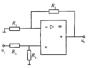 由理想集成运放组成的电路如下图所示，已知输出电压uo与两个输入电压u1和u2的关系为uo=au1＋5