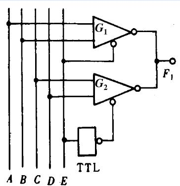 图2.2.11所示电路均为TTL门电路，写出F1、F2的逻辑表达式。图2.2.11所示电路均为TTL