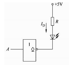 如图题2.13所示为用OC门驱动发光二极管的典型接法。该发光二极管的正向压降为1.5V，发光时的工作