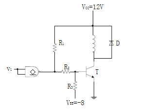 图3.25所示是一个继电器线圈驱动电路。要求在vI=VIH时三极管T截止，而vI=0时三极管饱和导通
