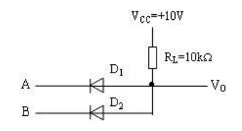 在图2.1.3（a)所示电路中，D1、D2为硅二极管，导通压降为0.7V，若在A、B端加如图2.1.