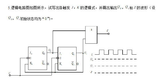 逻辑电路图如图所示，试写出各触发器J、K K逻辑式，列出状态表，并画出输出Q0、Q1的波形（设Q0、