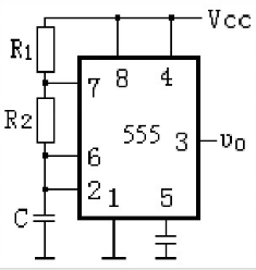 在图10.22所示用555定时器组成的多谐振荡器电路中，若R1=R2=5.1kΩ，C=0.01μF，