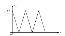画出由555定时器构成的施密特电路的电路图。若输入波形如图所示，VCC=15V，试画出对应的输出波形