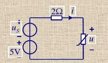 如图所示非线性电阻电路中，非线性电阻的伏安特性为  u=2i＋i3  现已知当us（t)=0时，回路