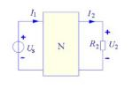 设在图2－38所示电路中，N为仅由电阻组成的无源线性网络。当R2=2Ω，Us=6V时，测得I1=2A