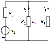 电路如图所示，已知us=100V，R1=2kΩ，R2=8kΩ。试求以下3种情况下电压u2和电流i2、