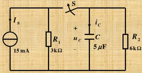 图所示电路原已达稳态，t=0时将开关S断开，试求u（0＋)和值。图所示电路原已达稳态，t=0时将开关
