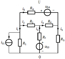 如图所示电路中R1=R2=10Ω，R3=4Ω，R4=R5=8Ω，R6=2Ω，us3=20V，us6=