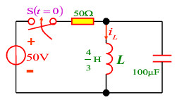 如图所示电路原处于零状态，t=0时合上开关S，试求电流iL。如图所示电路原处于零状态，t=0时合上开
