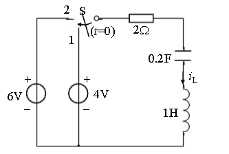 如图所示电路在开关S动作前已达稳态；t=0时s由1接至2，求t＞0时的iL。如图所示电路在开关S动作