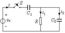如图所示电路中两电容原来未充电，在t=0时将开关S闭合，已知Us=10V，R=5Ω，C1=2F，C2