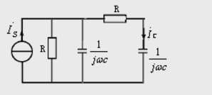如图所示电路中，已知Is=0.6A，R=1kΩ，C=1μF。如果电流源的角频率可变，问在什么频率时，