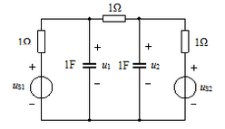 电路如图所示，已知us1（t)=ε（t)V，us2（t)=δ（t)V，试求u1（t)和u2（t)。电