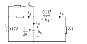 电路如图所示，开关未动作前电路已达稳态，t=0时开关S打开。求uC（0＋)、iL（0＋)、、、。电路