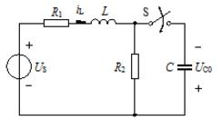电路如图所示，设电容上原有电压UC0=100V，电源电压Us=200V，R1=30Ω．R2=10Ω，