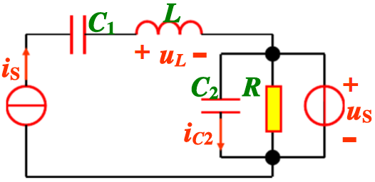电路如图所示，L=1H，C2=1F。设us（t)=Umcos（ωt)，is（t)=Ie－αt，试求u